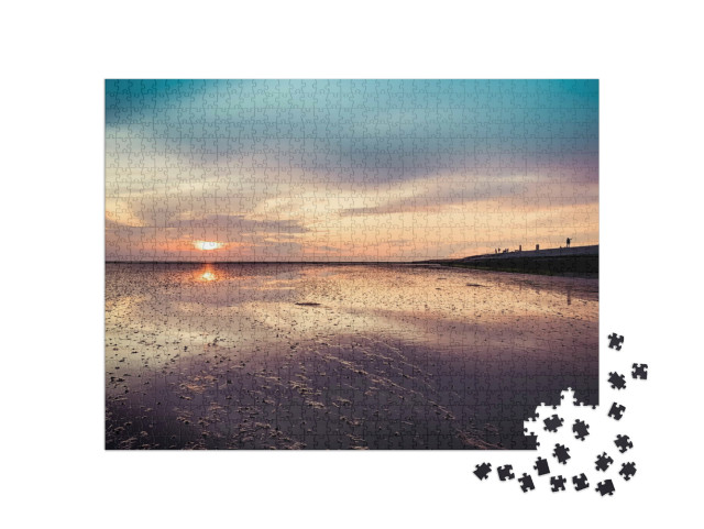 Puzzle 1000 Teile „Ruhiger Sonnenuntergang über dem Wattenmeer“