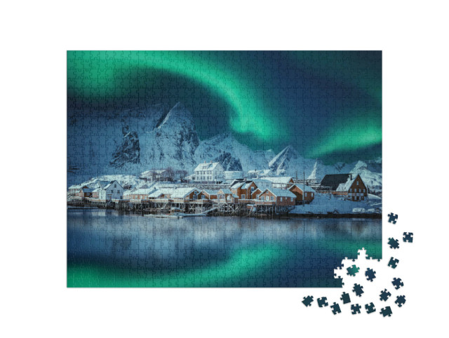 Puzzle 1000 Teile „Winterlandschaft mit Polarlicht über Reine“