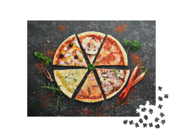 Puzzle 1000 Teile „Sortiment von Pizza in Scheiben“