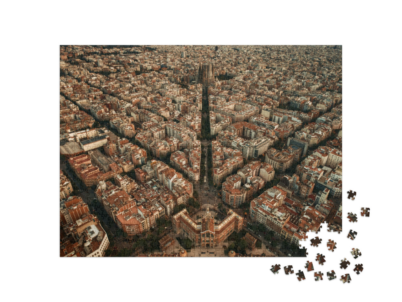 Puzzle 1000 Teile „Luftaufnahme von Barcelona: Straßen der Stadt, Spanien“