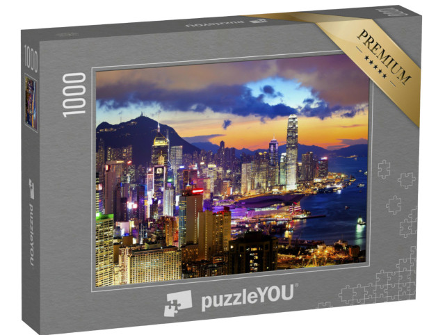 Puzzle 1000 Teile „Hell erleuchtetes Hongkong im Sonnenuntergang“