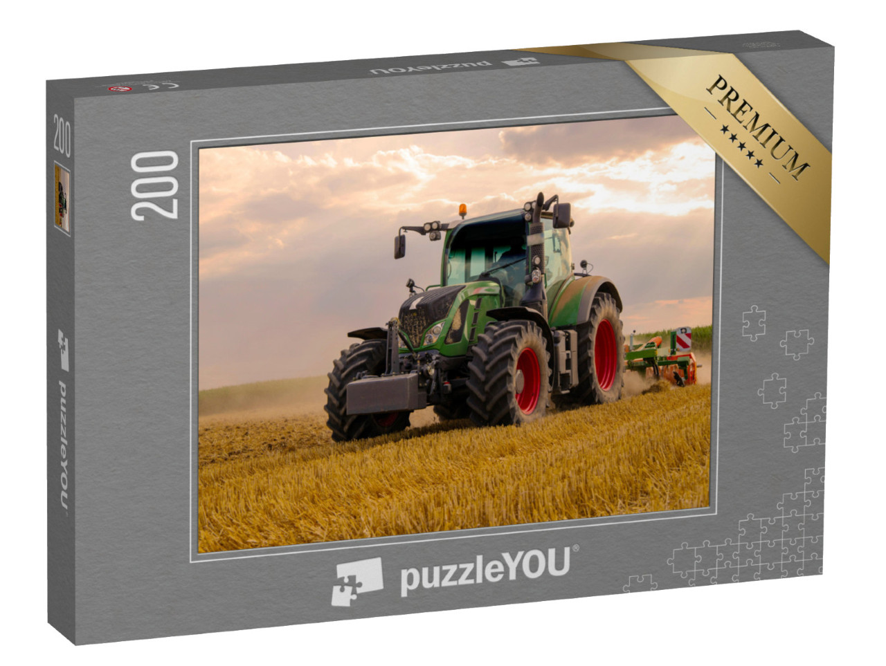 Puzzle 200 Teile „Grüner Traktor pflügt ein Getreidefeld “