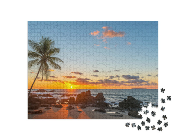 Puzzle 1000 Teile „Strandparadies am Pazifischen Ozean bei Sonnenuntergang, Costa Rica“