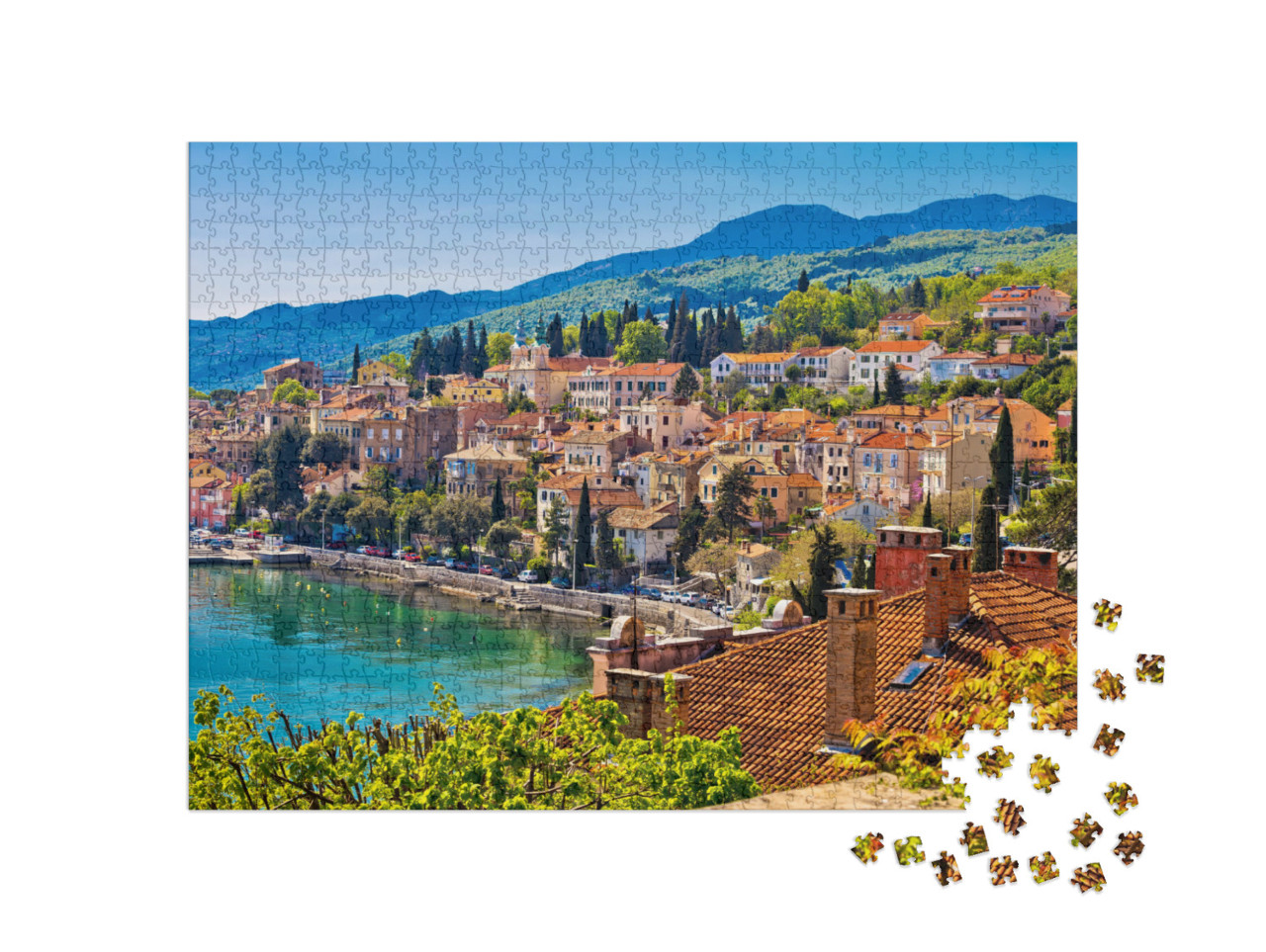 Puzzle 1000 Teile „Volosko mit Blick aufs Meer, Opatija Riviera von Kroatien“