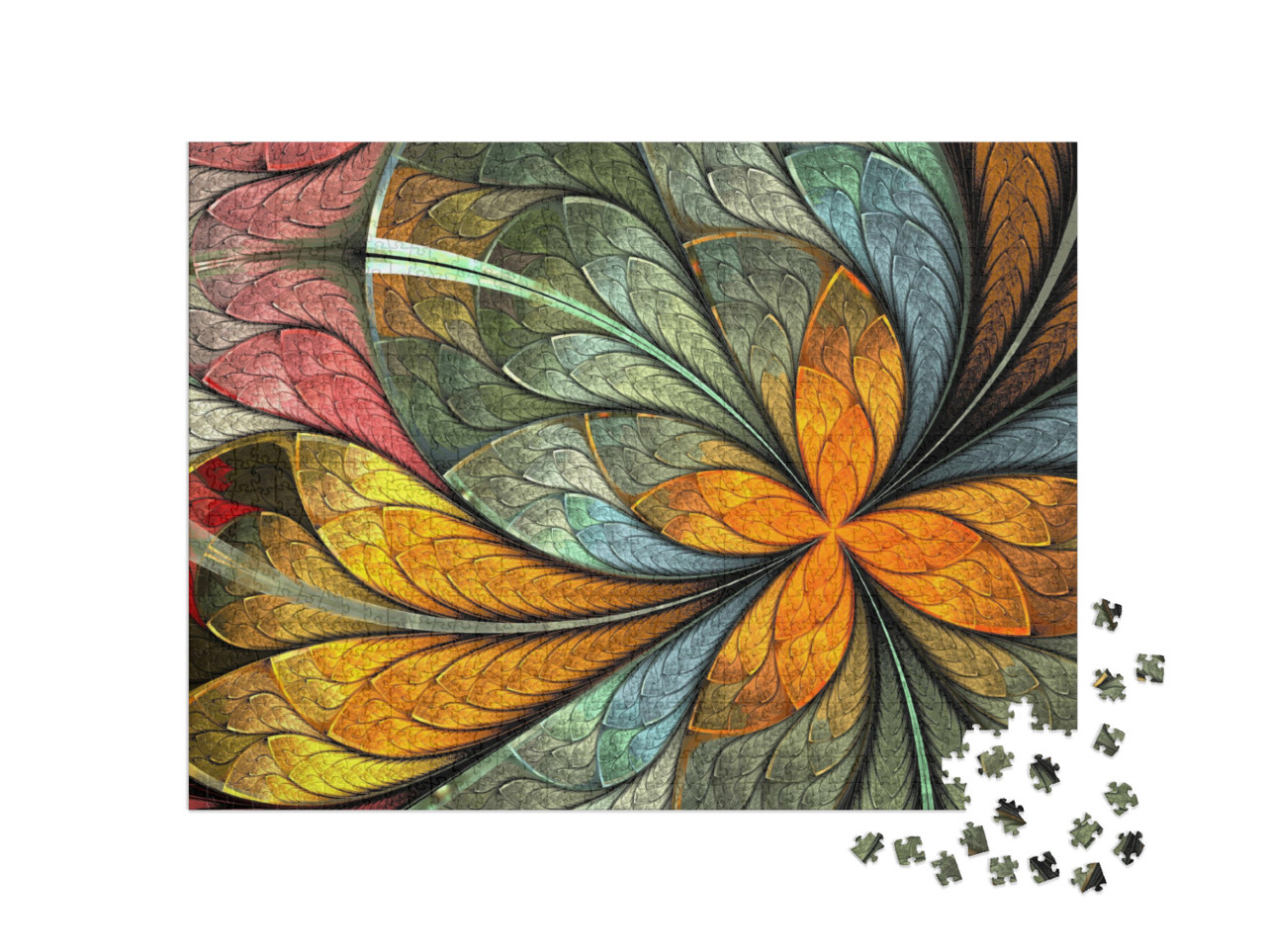 Puzzle 1000 Teile „Fraktale Blume im Buntglasfenster-Stil“