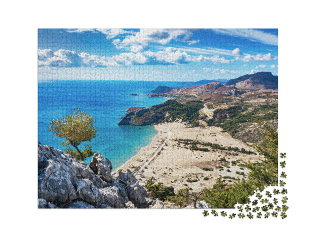 Puzzle 2000 Teile „Strand mit goldenem Sand: Tsambika, Rhodos, Griechenland“