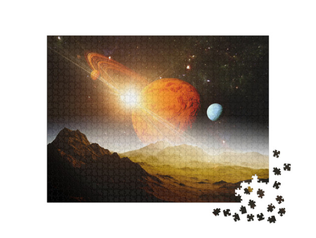 Puzzle 1000 Teile „Blick auf  Planeten und Universum von der Mondoberfläche“