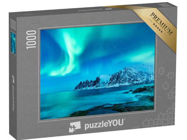 Puzzle 1000 Teile „Lebendige Nordlichter während der Polarnacht auf den Lofoten, Norwegen“