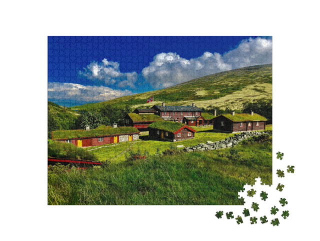 Puzzle 1000 Teile „Hütte, Berge von Rondane, Norwegen“