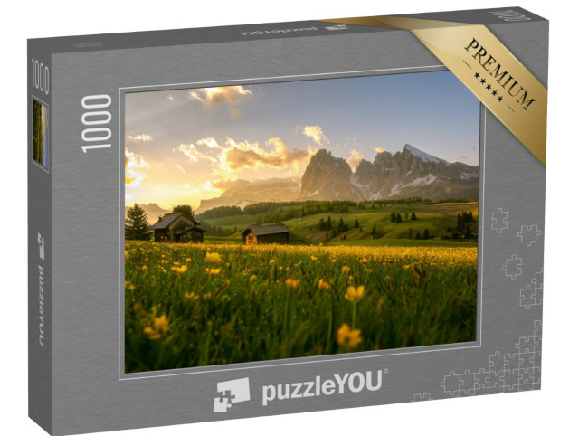 Puzzle 1000 Teile „Wunderschöner Sonnenaufgang über der Seiser Alm, Südtirol“