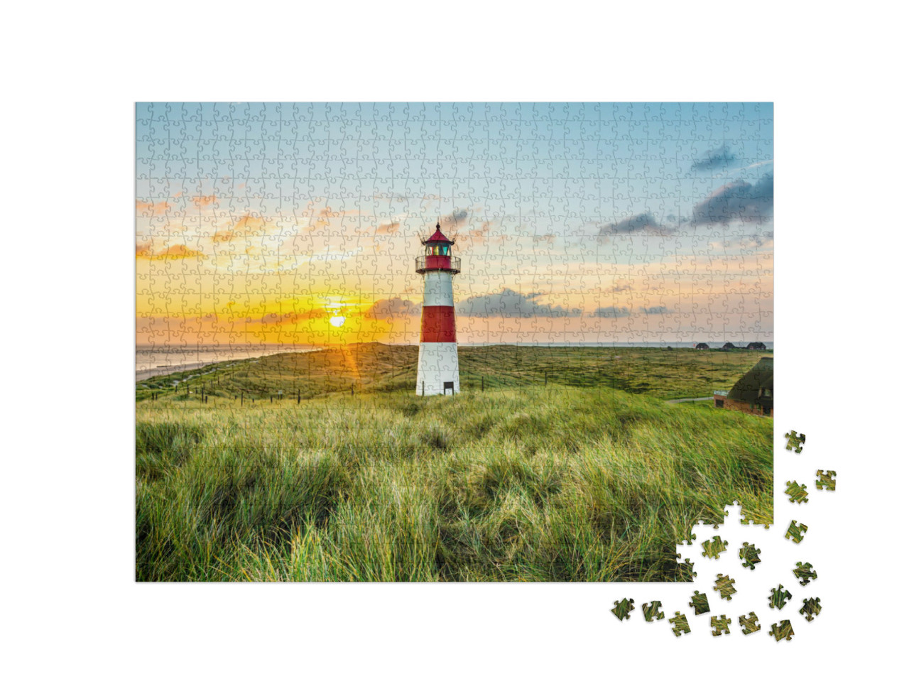 Puzzle 1000 Teile „Sonnenaufgang am Leuchtturm in List auf der Insel Sylt“