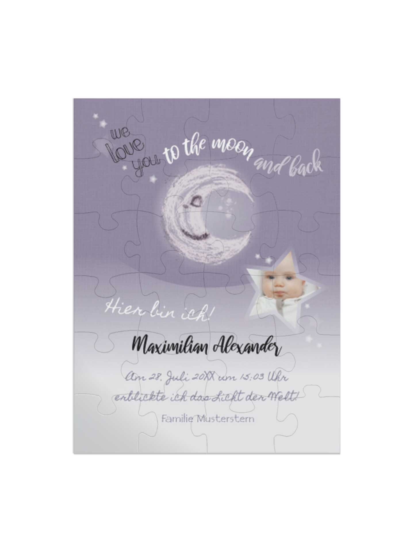 "To the moon" in Hochformat pastelllila