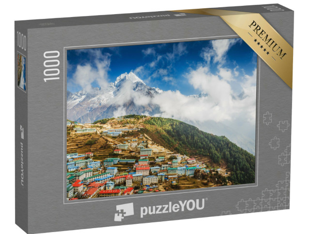 Puzzle 1000 Teile „Namche Bazar und Berg Thamserku, Everest-Basislager-Trek, Nepal“