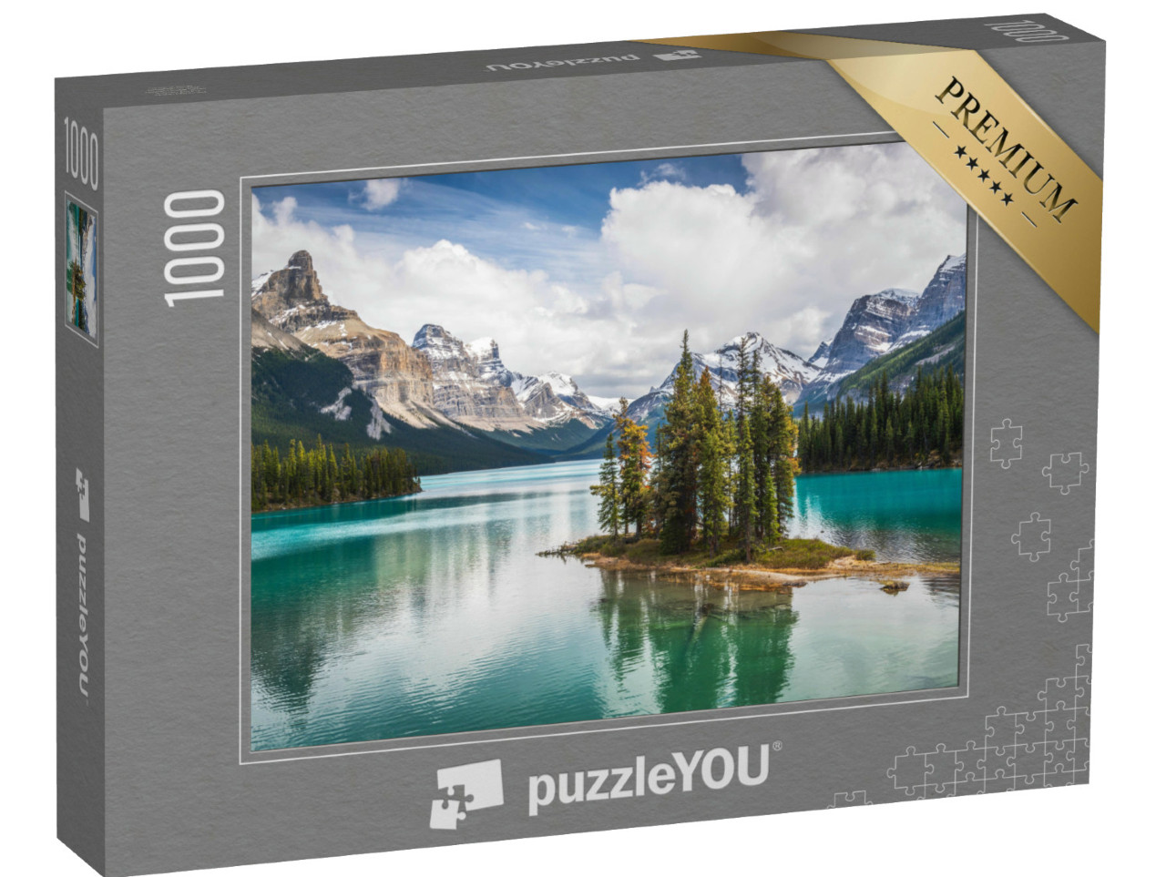 Puzzle 1000 Teile „Geisterinsel im Maligne Lake im Jasper National Park in Alberta, Kanada“