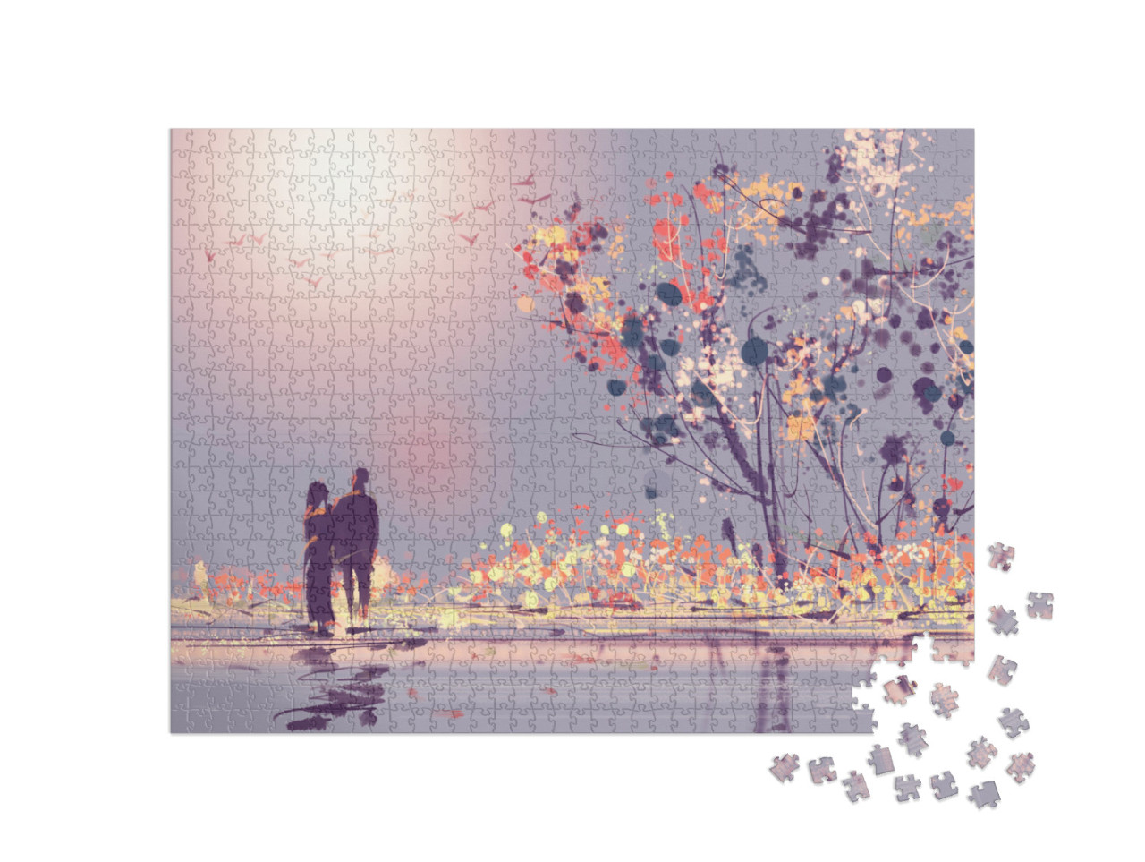 Puzzle 1000 Teile „Paar in der Schönheit des Sonnenuntergangs“