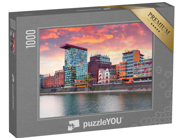 Puzzle 1000 Teile „Sonnenuntergang am Rhein in Düsseldorf“