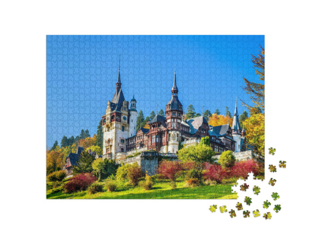 Puzzle 1000 Teile „Das königliche Schloss Peles mit Ziergarten, Karpaten, Rumänien“