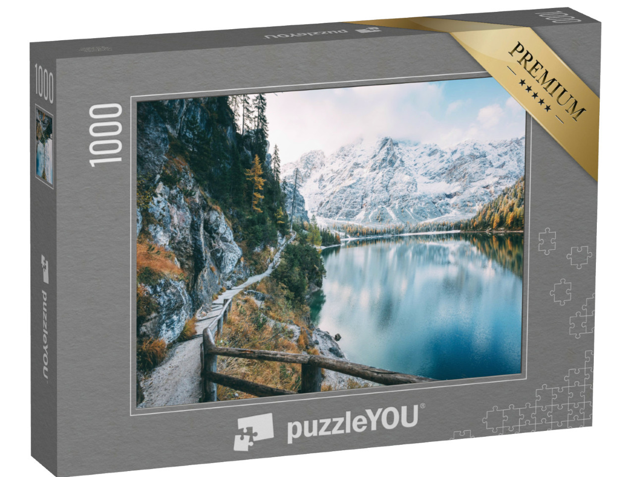 Puzzle 1000 Teile „Pragser Wildsee in den verschneiten Dolomiten“