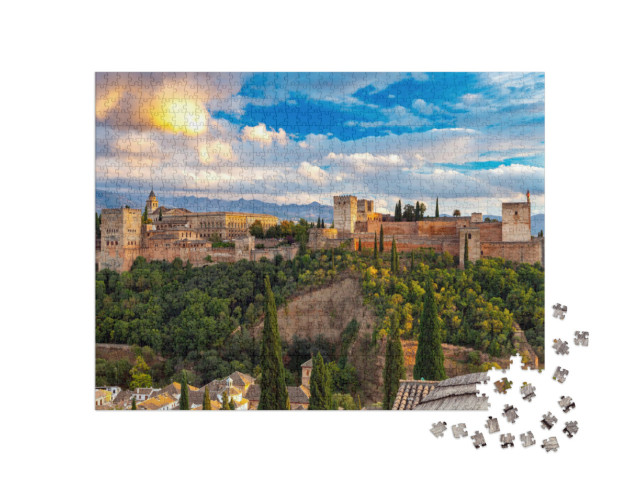 Puzzle 1000 Teile „Die Alhambra im wunderschönen Sonnenuntergang, Granada, Spanien“