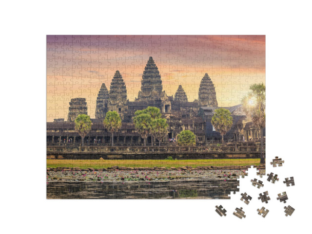 Puzzle 500 Teile „Schöner Sonnenaufgang am Angkor Wat, Siem Reap, Kambodscha“
