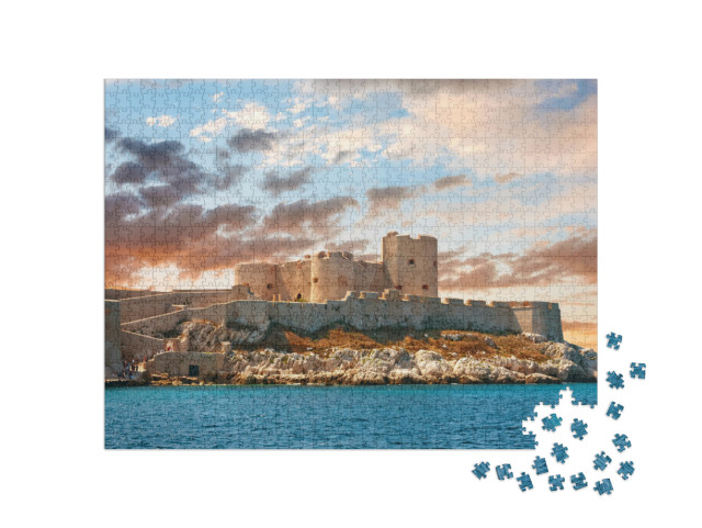 Puzzle 1000 Teile „Farbprächtiger Sonnenuntergang über dem Schloss von Marseille“