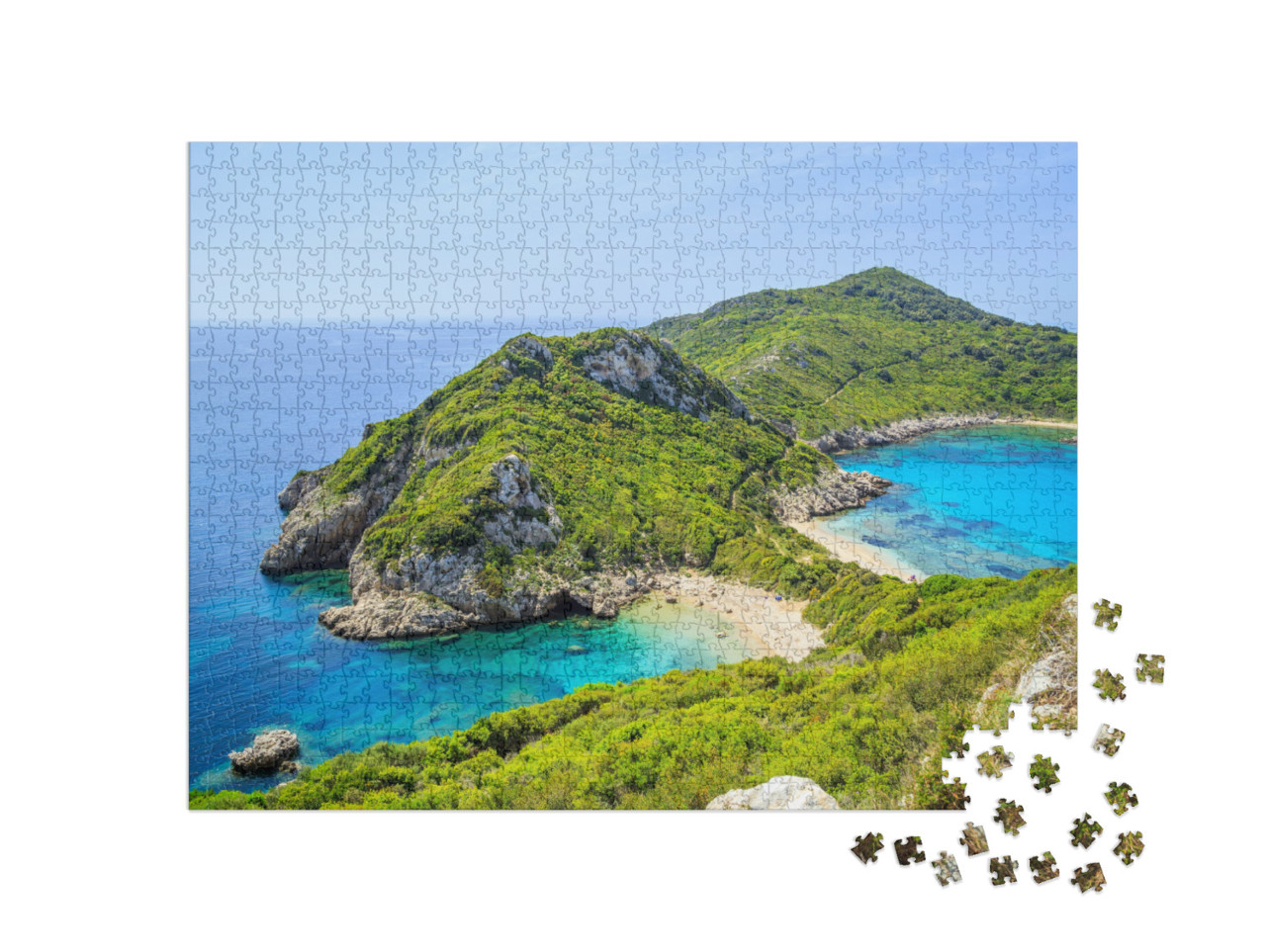 Puzzle 1000 Teile „Panorama des Strandes Prto Timoni, Korfu, Griechenland“