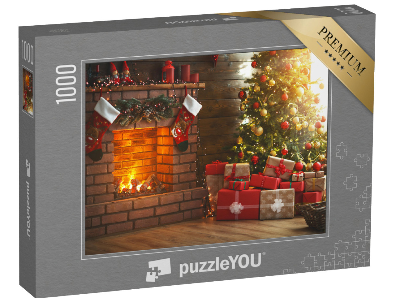 Puzzle 1000 Teile „Weihnachtszimmer, Tannenbaum, Kamin und Geschenke“