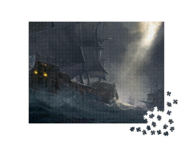 Puzzle 1000 Teile „Alte Kriegsschiffe auf rauer See“