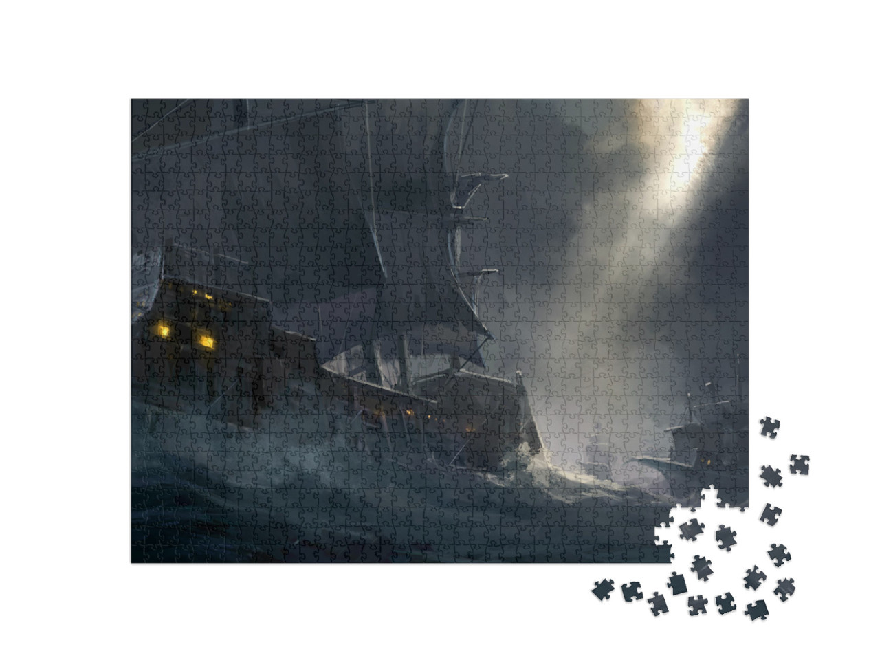 Puzzle 1000 Teile „Alte Kriegsschiffe auf rauer See“