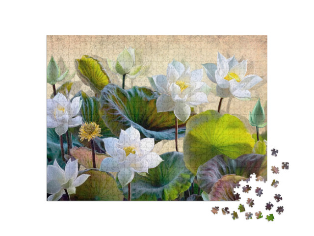 Puzzle 1000 Teile „Blühende weiße Lotusblumen“