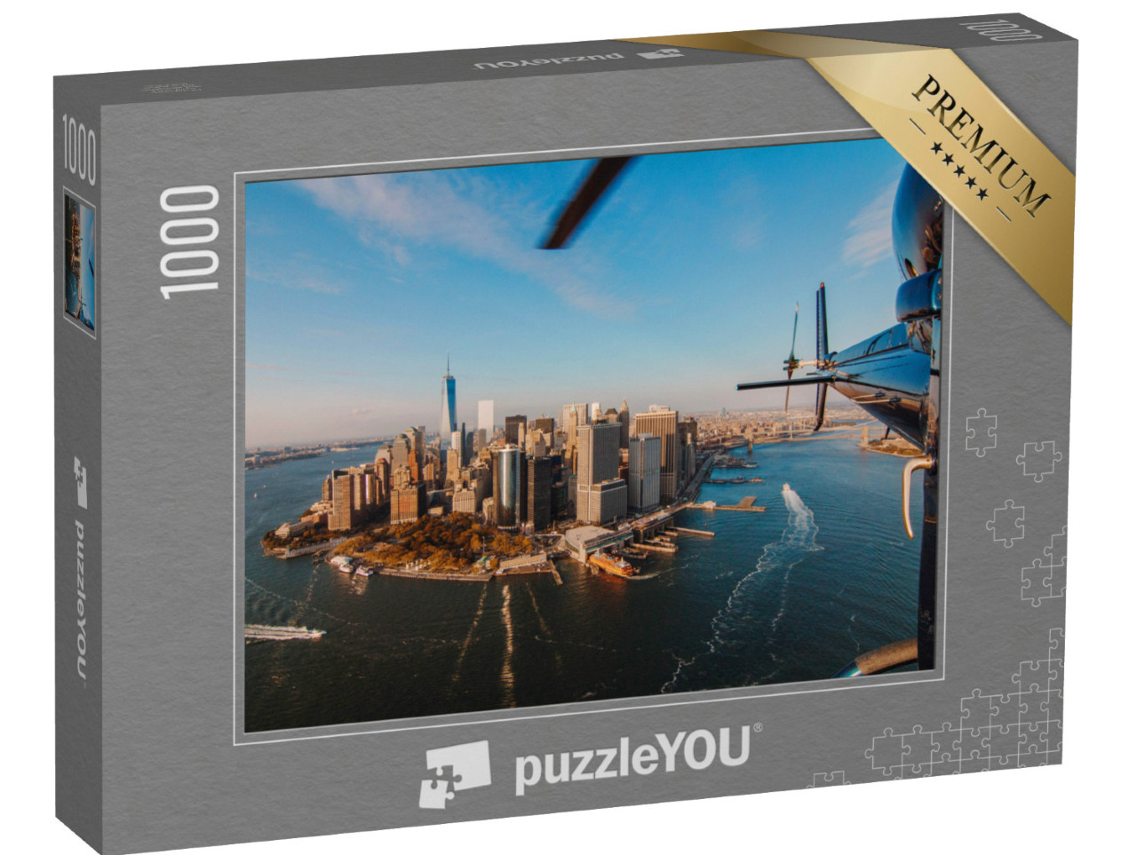 Puzzle 1000 Teile „Skyline von New York City und Hudson River vom Hubschrauber aus“