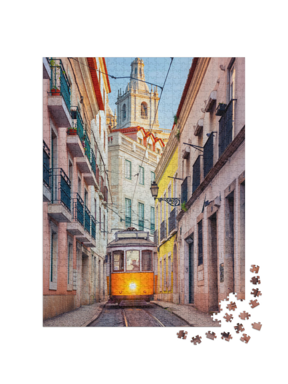 Puzzle 1000 Teile „Straße von Lissabon mit historischer Straßenbahn, Portugal“