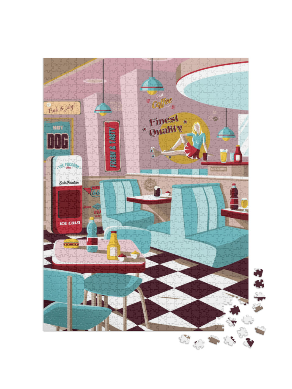 Puzzle 1000 Teile „Amerikanisches Restaurant-Poster im Retro-Stil“