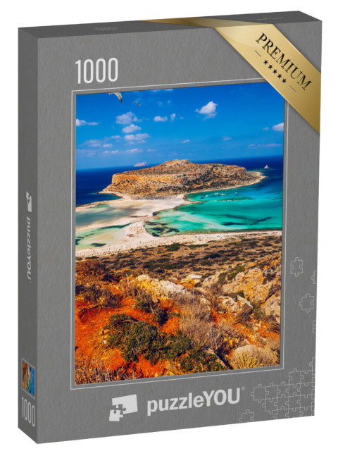 Puzzle 1000 Teile „Balos Lagune und Gramvousa auf Kreta mit Möwen und Strand“