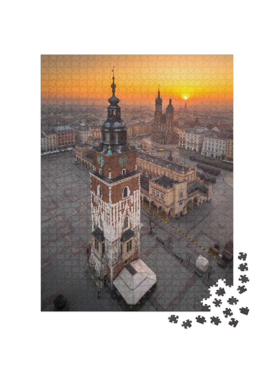 Puzzle 1000 Teile „Luftaufnahme des Marktplatzes in Krakau bei Sonnenaufgang“