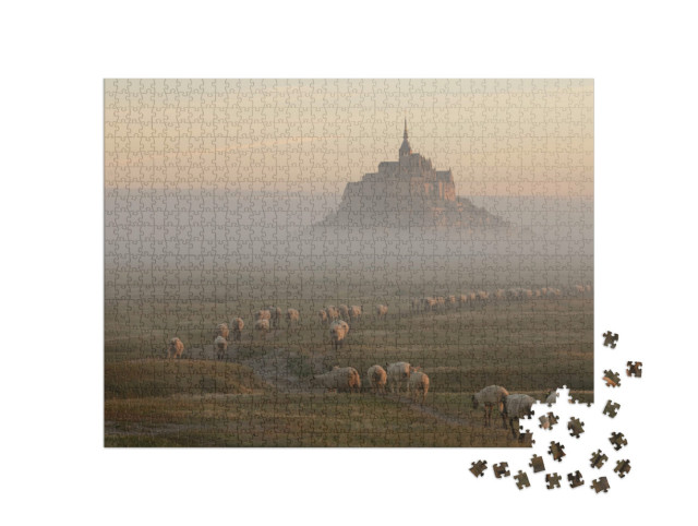 Puzzle 1000 Teile „Gezeiteninsel Le Mont Saint-Michel im Morgenlicht, Normandie, Nordfrankreich“