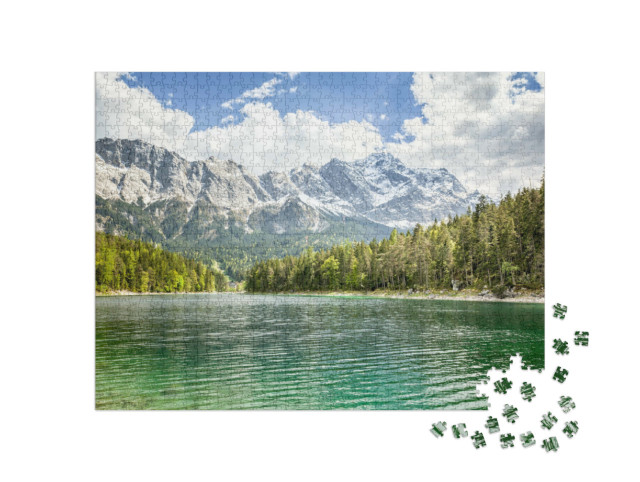 Puzzle 1000 Teile „Ein Bild des Eibsees und der Zugspitze in Bayern Deutschland“