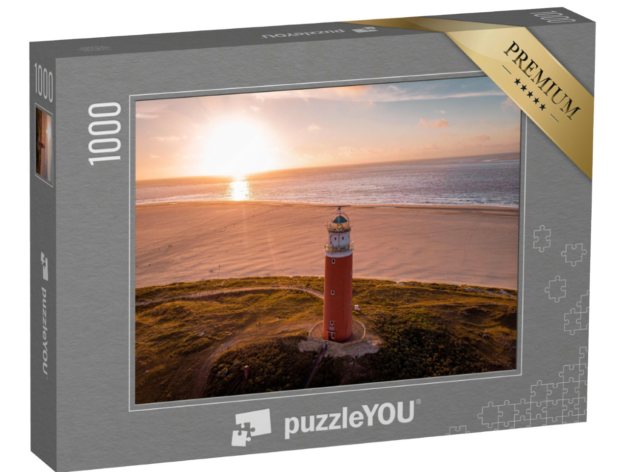 Puzzle 1000 Teile „Texel: Luftaufnahme von einem roten Leuchtturm, Niederlande“