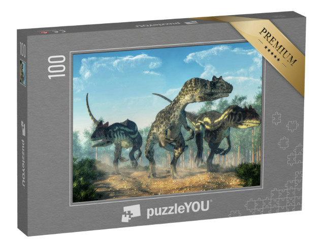 Puzzle 100 Teile „Drei Allosaurier wirbeln Staub auf “