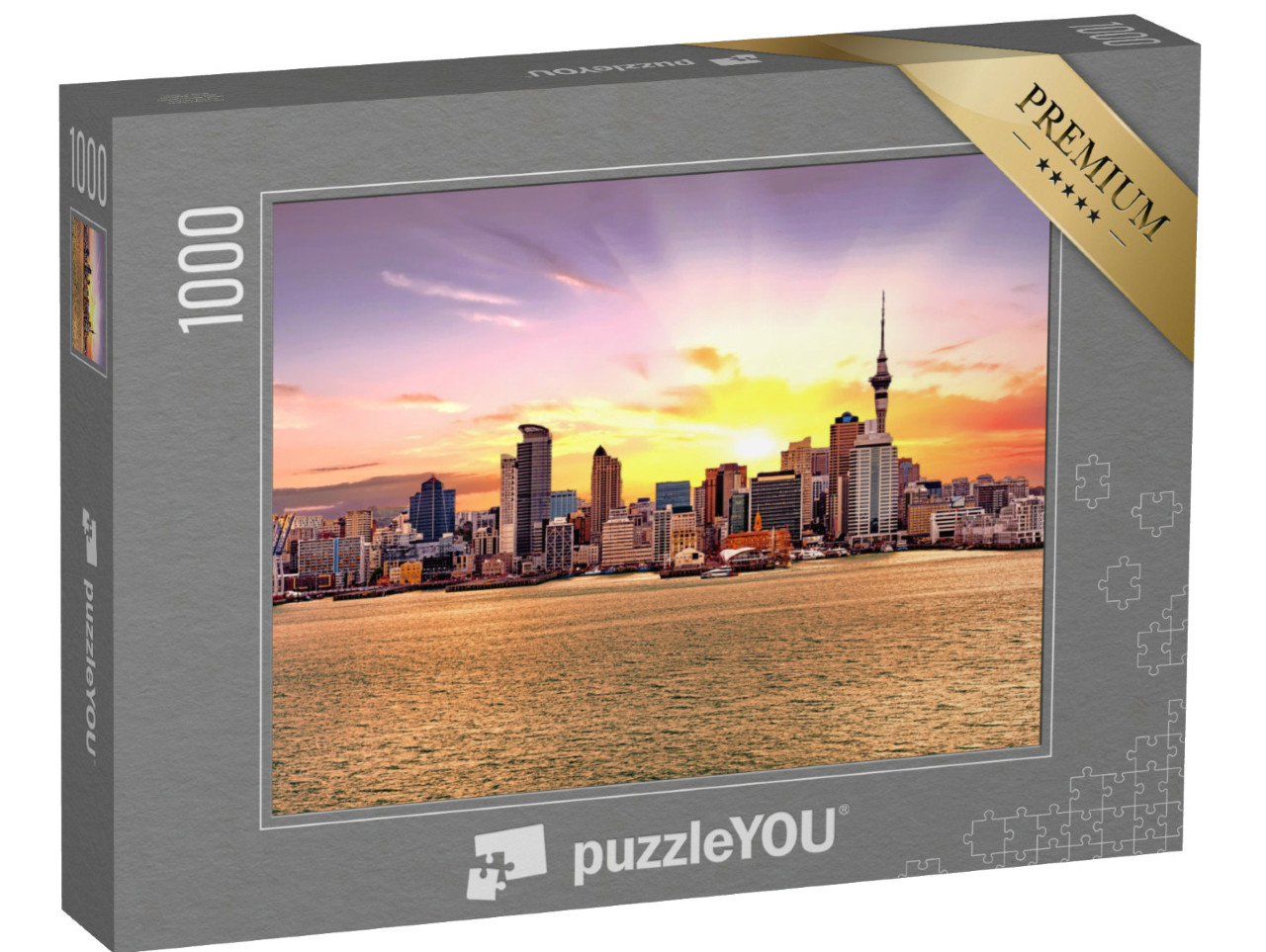 Puzzle 1000 Teile „Skyline im goldenen Sonnenuntergang, Auckland, Neuseeland“