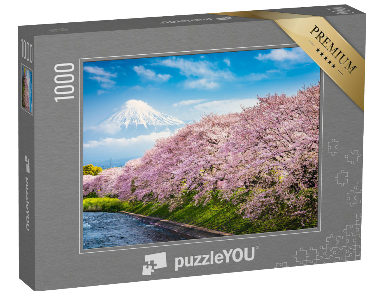 Puzzle 1000 Teile „Berg Fuji, im Vordergrund Sakura, die japanische Kirschblüte“