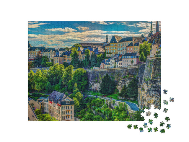 Puzzle 1000 Teile „Sommerliches Panorama: Stadt Luxemburg aus der Luft“