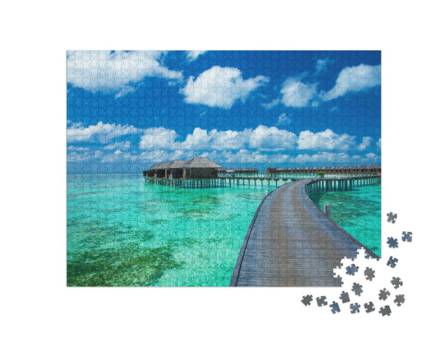 Puzzle 1000 Teile „Schöner Strand mit Wasserbungalows, Malediven“