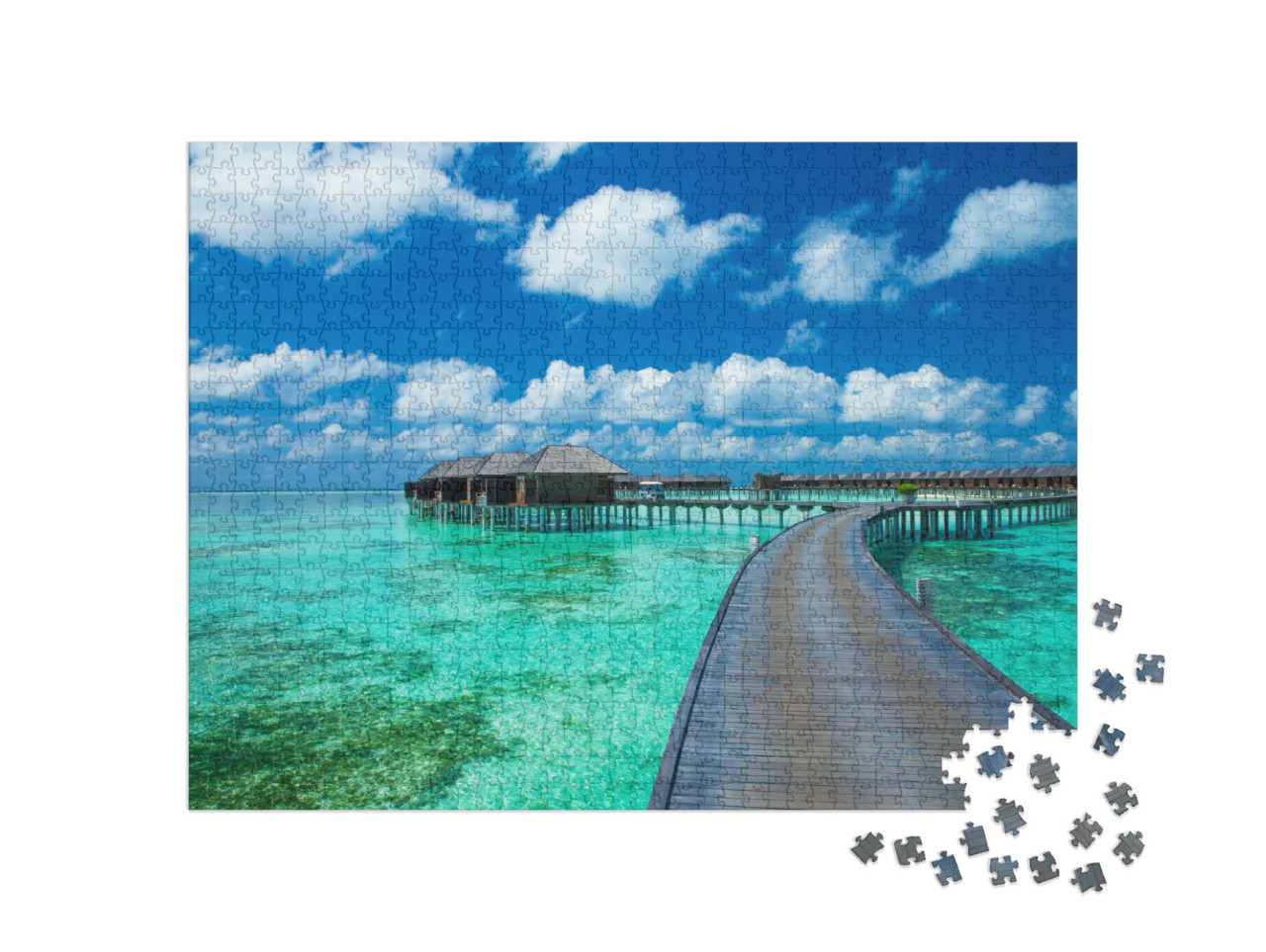 Puzzle 1000 Teile „Schöner Strand mit Wasserbungalows, Malediven“