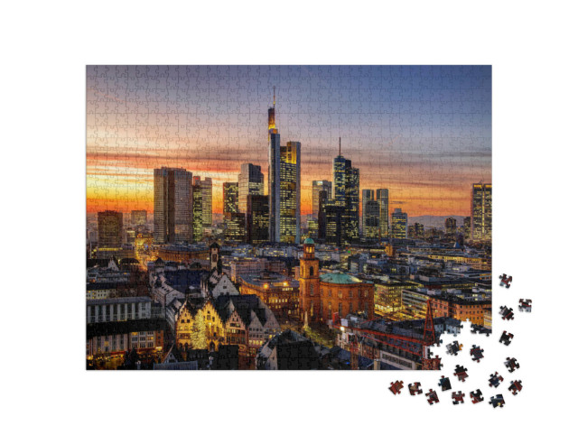 Puzzle 1000 Teile „Frankfurt am Main bei Nacht, Deutschland“