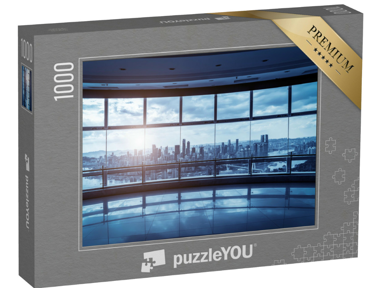 Puzzle 1000 Teile „Bürogebäude aus Glas mit Stadtsilhouette“