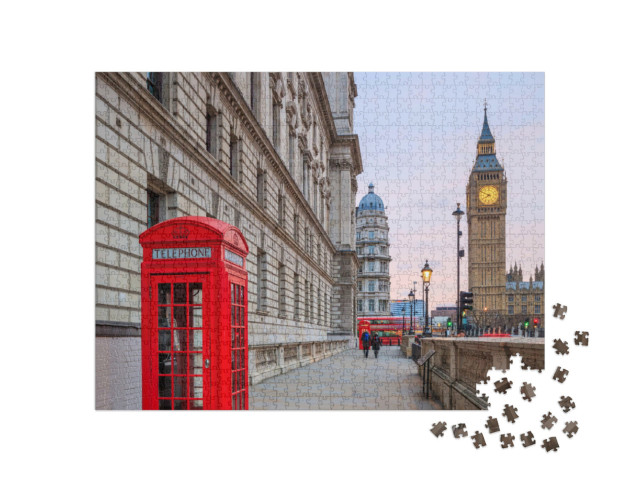 Puzzle 1000 Teile „Abendliche Londoner Skyline mit Big Ben und Houses of Parliament“