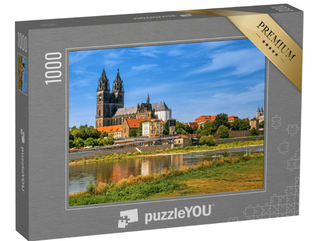 Puzzle 1000 Teile „Panorama der Magdeburger Altstadt mit Dom und Elbe“