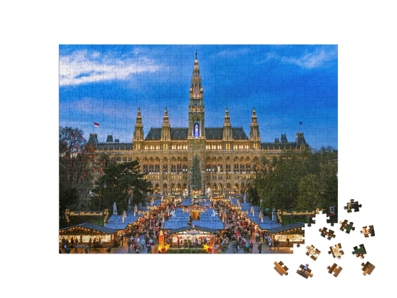 Puzzle 500 Teile „Weihnachtsmarkt in Wien, winterliches Motiv“