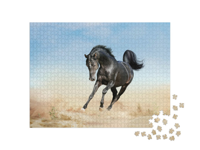 Puzzle 1000 Teile „akhal-teke Pferd läuft durch eine Wüste“